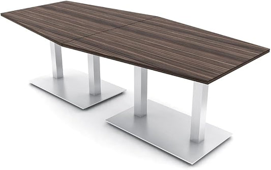 Harmony Series Hexagon Modular Shaped Conference Table with Brushed Silver Square Metal Base | 8 Person Meeting Tables for Offices, Training Rooms, and Homes | Natural Eucalyptus � 8 Ft