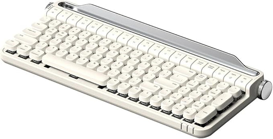 Retro Typewriter Mechanical Keyboard with Tablet Stand, 100 Keys LED Backlit, ABS+PBT Keycaps, Wired/Bluetooth, Blue Switch, Compatible with Windows/Mac/iOS/Android（Ivory Butter Color）