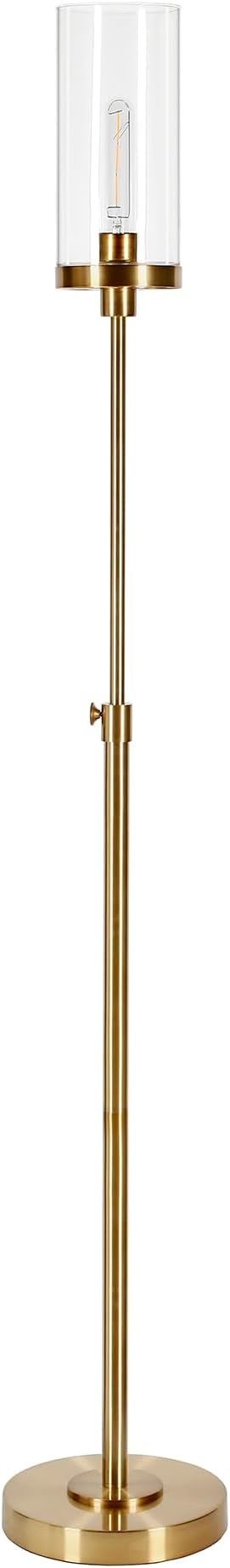 Henn&Hart 66'' Industrial 1-Light Floor Lamp with Clear Glass Cylinder Shade for Living Room, Bedroom, or Office, Brass