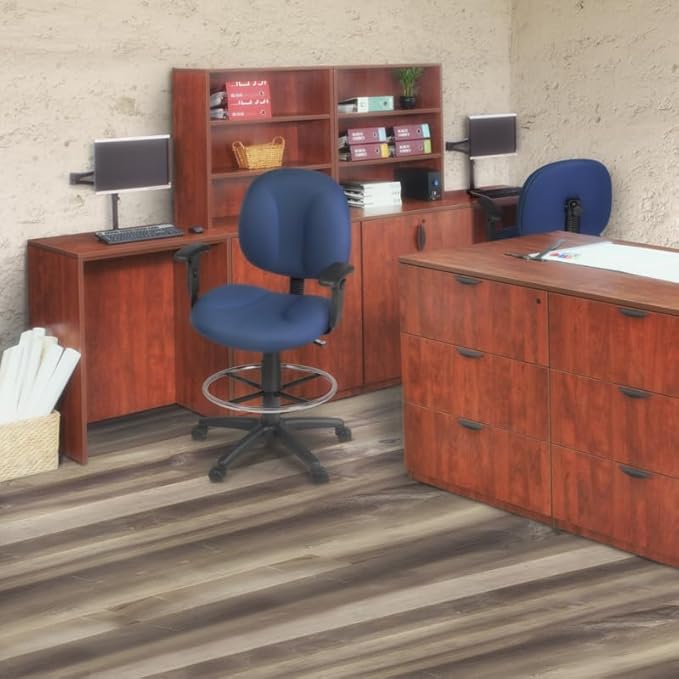 Romig Comfort Series Swivel Fabric Computer Task Chair with Adjustable Arms & Drafting Kit - Navy Blue