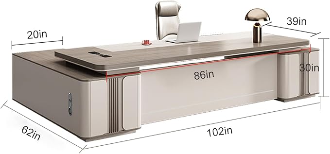 102IN Modern Executive Desk - Executive Office Desk with Large - Capacity Locker & Arc Design & Hidden Multimedia Wire Box & Safety Combination Lock & Privacy Baffle