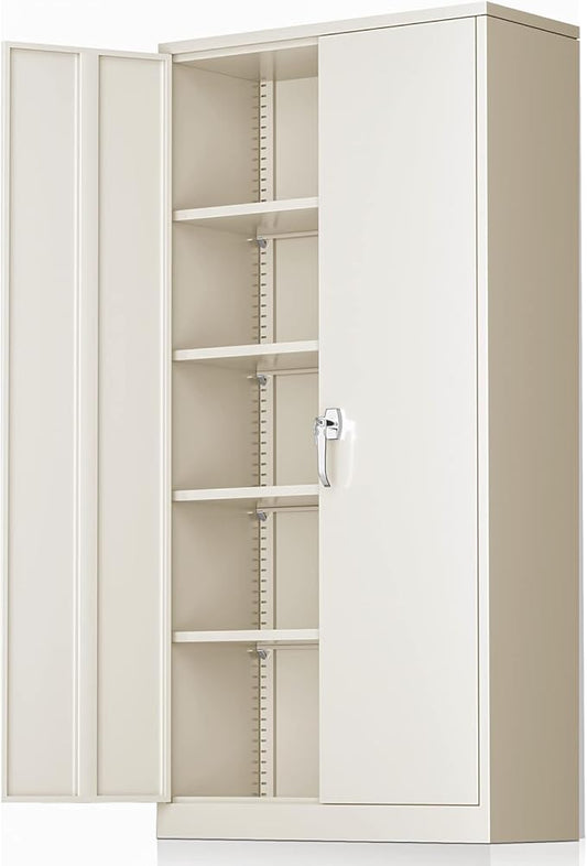 Greenvelly Steel SnapIt Storage Cabinet 72" Locking Metal Storage Cabinet with 4 Adjustable Shelves, Lockable Metal Organization with 2 Doors and Lock for Office, Garage, Home (Grey)