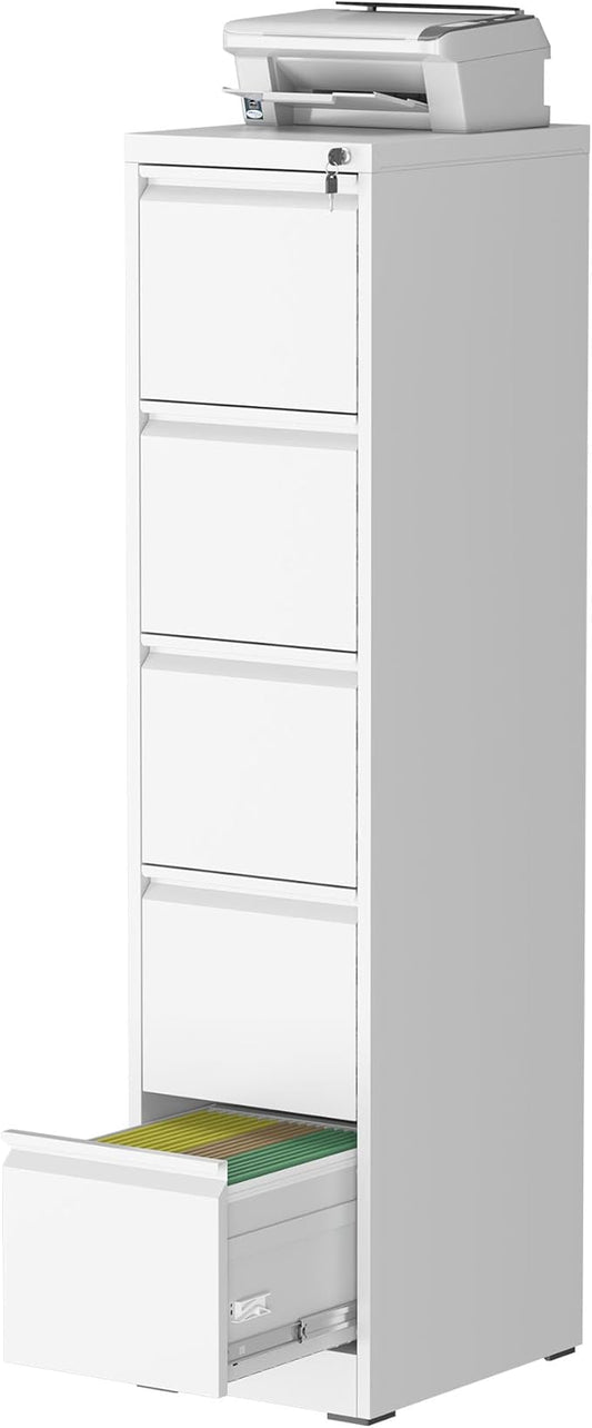 5 Drawer Vertical File Cabinet with Lock, Metal Filing Cabinets for Home Office, Heavy Duty File Storage Cabinet for Legal/Letter/A4 Documents, Easy to Assemble, White
