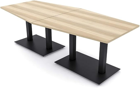 Harmony Series Hexagon Modular Shaped Conference Table with Matte Black Square Metal Base | 8 Person Meeting Tables for Offices, Training Rooms, and Homes | Blonde Surfside Ash � 8 Ft