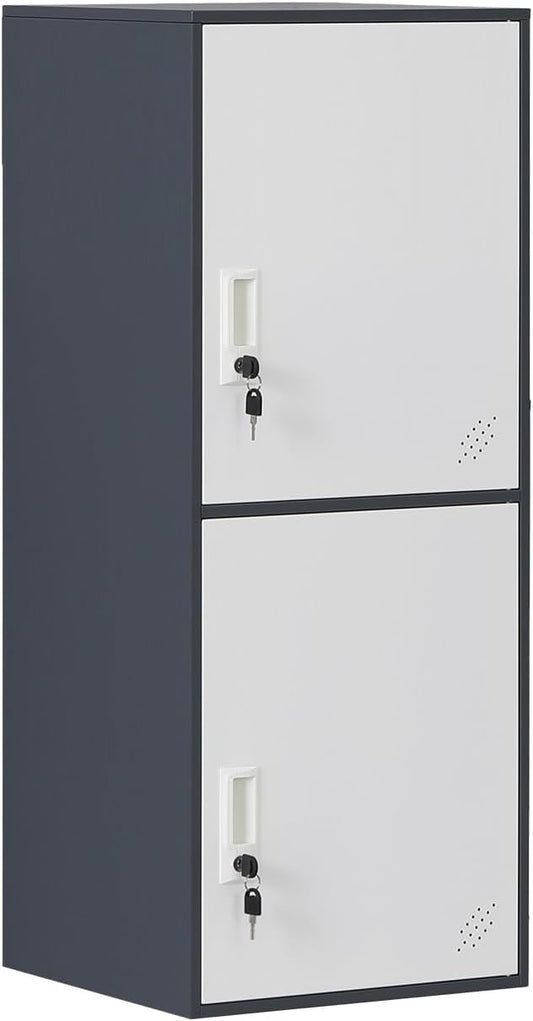2 Door Vertical Stackable Storage Cabinet with Locking Doors,Shelves File Cabinet Organizer,Metal Locker Storage Cabinet Office, Home, Gym, School,KidsRoom (2 Door, Grey)