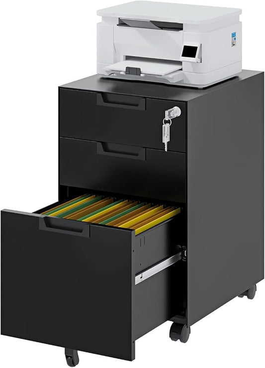 Rolling File Cabinet with Lock, 3 Drawer Metal Mobile Filing Cabinet for Legal/Letter Size,Fully Assembled Except Casters