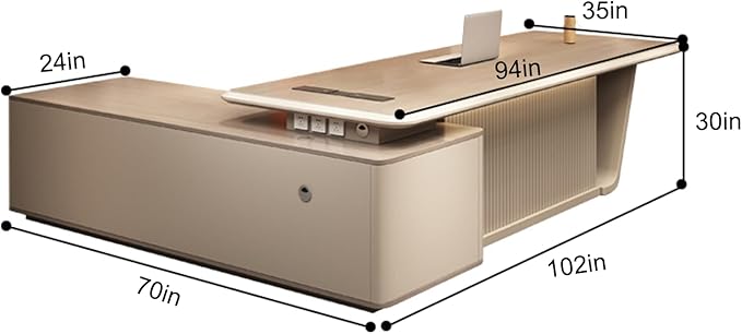 102IN Executive Desk with Drawers - L-Shaped Executive Desk with Large-Capacity Storage & Grille Baffle Design & Wide Desktop & Round Table Corners
