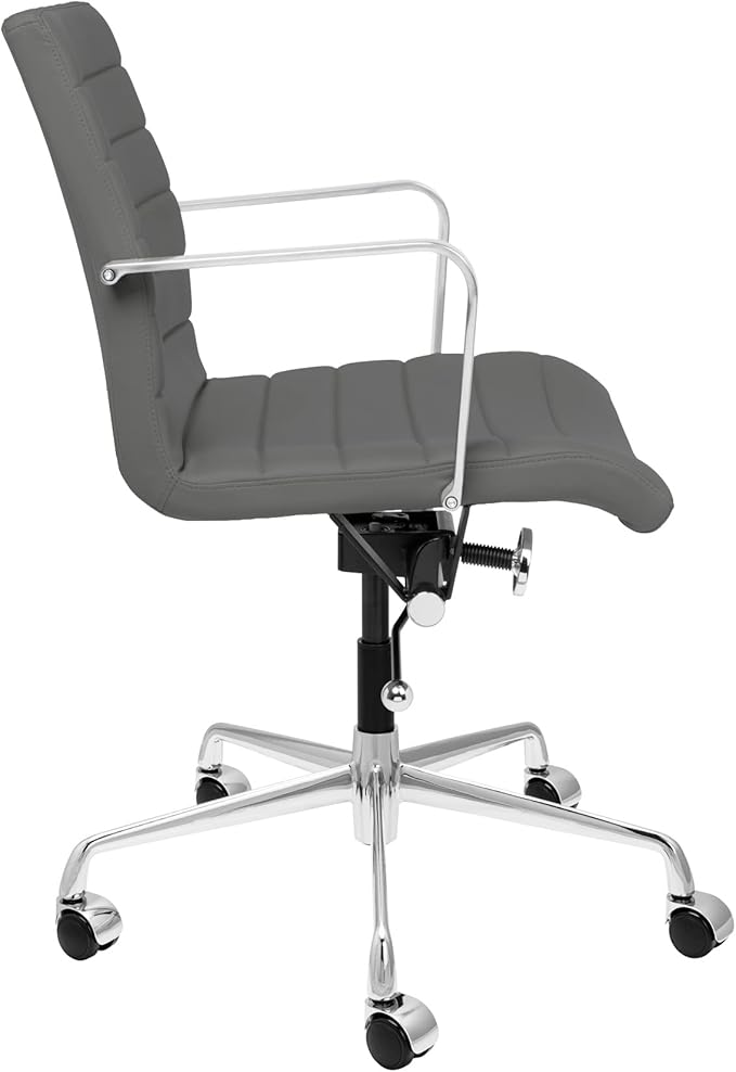 Laura Davidson Furniture SOHO II Ribbed Office Chair - Mid Back Desk Chair, Ergonomically Designed with Arm Rest & Swivel, Made of Faux Leather, Dark Grey, Computer Chair