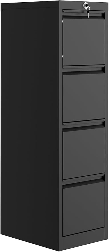 GarveeHome 4-Drawer File Cabinet with Lock - Heavy Duty Metal Filing Cabinet for Letter/Legal/A4/F4 Documents - Vertical Storage for Home Office, Black