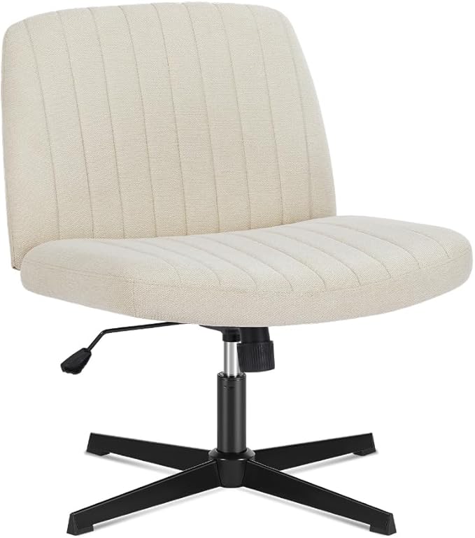 DUMOS Criss Cross Chair Legged Office Wide Comfy Desk Seat, No Wheels Armless Computer Task Seating, Swivel Vanity Home Height Adjustable