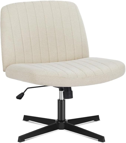 DUMOS Criss Cross Chair Legged Office Wide Comfy Desk Seat, No Wheels Armless Computer Task Seating, Swivel Vanity Home Height Adjustable