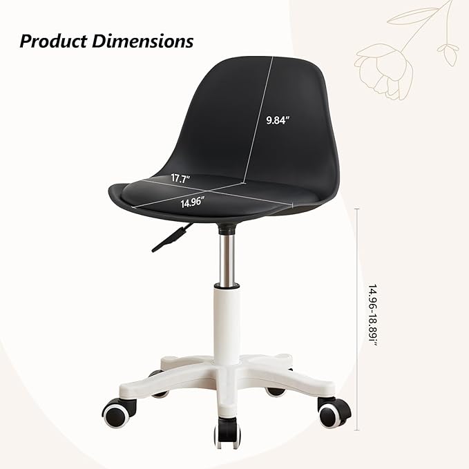 Small Desk Chair Cute Armless Task Vanity Chair with Soft Padded Cushion, Plastic Height Adjustable Home Office Chairs for Teens Girls