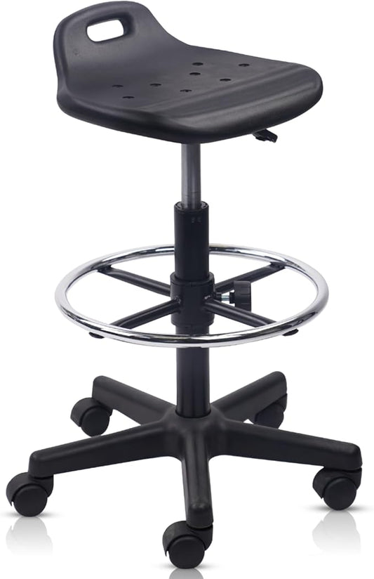 Adjustable Height Drafting Rolling Stool with Foot Rest Breathable Seat Cushion Swivel Chair, Multi-Purpose Work Stools for Nail Salon Office Bar Lab Counter Barber Kitchen Shop Black, 1PK