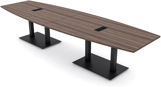 SKUTCHI DESIGNS INC. 10 Ft Boat Shaped Conference Table with Power and Data Module | Harmony Series | Matte Black Base |Blonde Surfside Ash