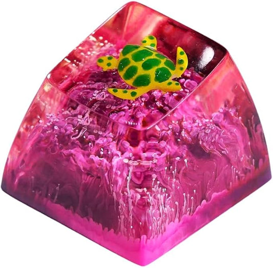 Sea Turtle Artisan Keycap Magenta Ocean Coral Reef R1 SA Profile Custom Sea Creatures Keycaps 1U ESC Handmade Gaming Resin Key Cap Cherry MX Switch Compatible Mechanical Keyboard Turtle Lover Gift