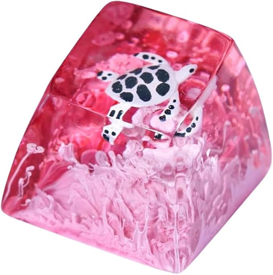 Sea Turtle Artisan Keycap Rose Red Ocean R1 SA Profile Custom Sea Creatures Keycaps 1U ESC Handmade Gaming Resin Key Cap Cherry MX Switch Compatible Mechanical Keyboard Turtle Lover Gift