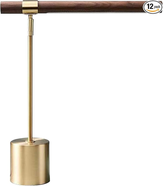 Modern Banker Slim Table Lamp - LED Desk Light - Wood Brass Lamp - Adjustable Table Lamp - Mid Century Desk Lamp for Home, Bedside, Office - Steampunk MCM Mid Modern Century