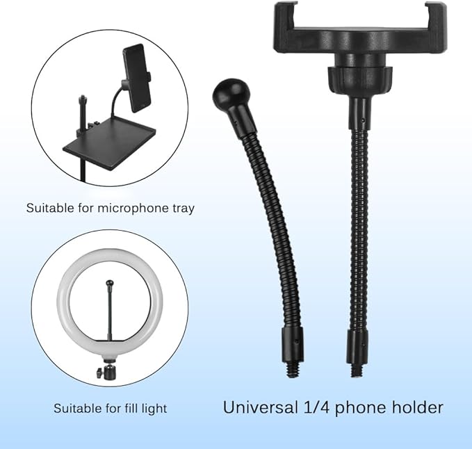 Phone holder for Microphone Tray, Universal 1/4 Thread Flexible Phone Stand,Compatible with Microphones Tray Fill Light for Live Streaming,Karaoke, Recording