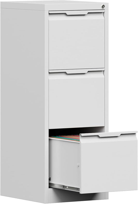 Coolsun 3 Drawer Vertical File Cabinet with Lock, Metal Filing Cabinet for Home Office, Locking File Cabinet for A4/F4/Legal/Letter, Assembly Required (White, 3 Drawer)