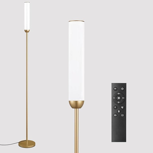 LED Floor Lamp with Remote Control, 65" Standing lamp with Stepless Adjustable 3000K-6500K Colors & 5%-100% Brightness, Foot Switch(Gold)