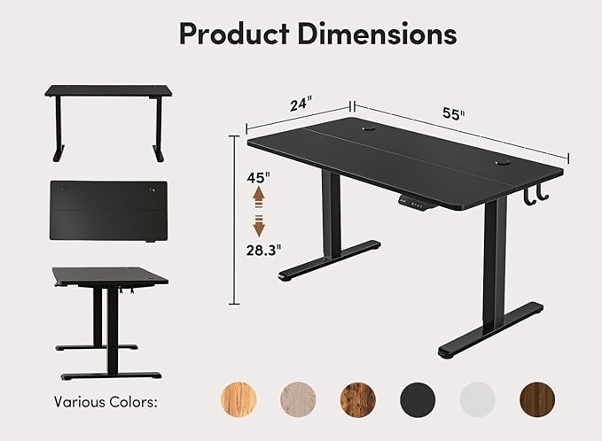 FEZIBO 55 x 24 Inchs Electric Standing Desk, Height Adjustable, Sit Stand Up, Computer Office Desk with Splice Board, Black Frame/Black Top