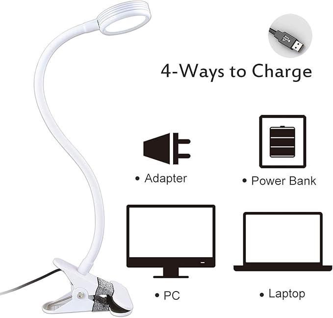LEPOWER Clip on Light/Reading Lights/Book Light Color Changeable/Night Lights Clip on for Desk, Bed Headboard and Computers, Adapter Included (White)