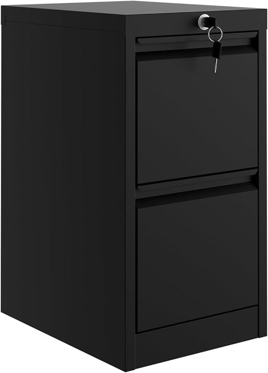 GarveeHome File Cabinet with 2-Drawer Lock - Vertical Metal Filing Cabinet for Letter/Legal Size Documents - Heavy Duty File Storage for Home Office, Black