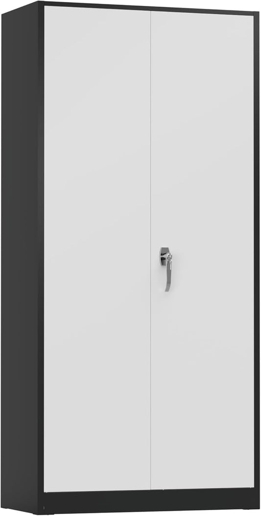 INTERGREAT Metal Storage Cabinet for Garage,72" Lockable Storage Cabinets with Doors and Adjustable Shelves,Black Steel Locking Cabinet for Garage,Office,Home,Gym,School (Black Grey)