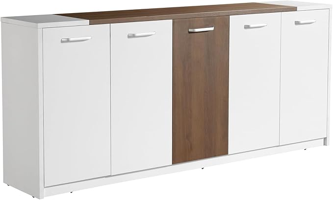 Leon 87" Wood Office Furniture Set of 3pcs | Executive Right Side L Shaped Corner Desk & File Drawers w/Telescopic Rail | Coffee Table | Storage Cabinet w/Chrome Handles | Modern Home Workstation