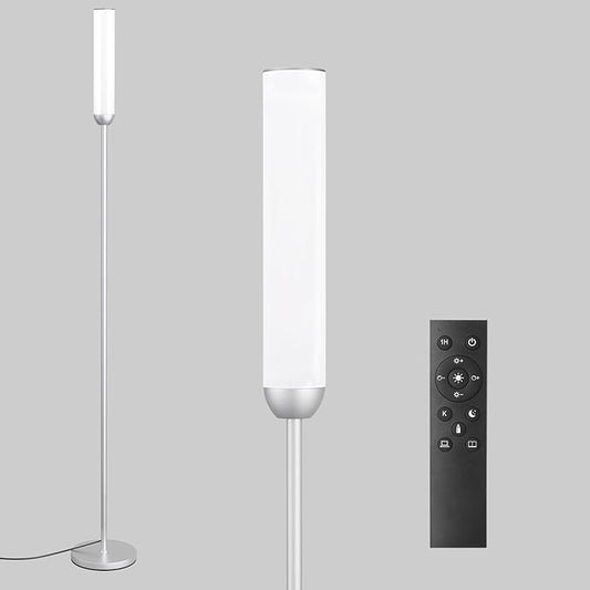 LED Floor Lamp with Remote Control, 65" Standing lamp with Stepless Adjustable 3000K-6500K Colors & 5%-100% Brightness, Foot Switch(Silver)