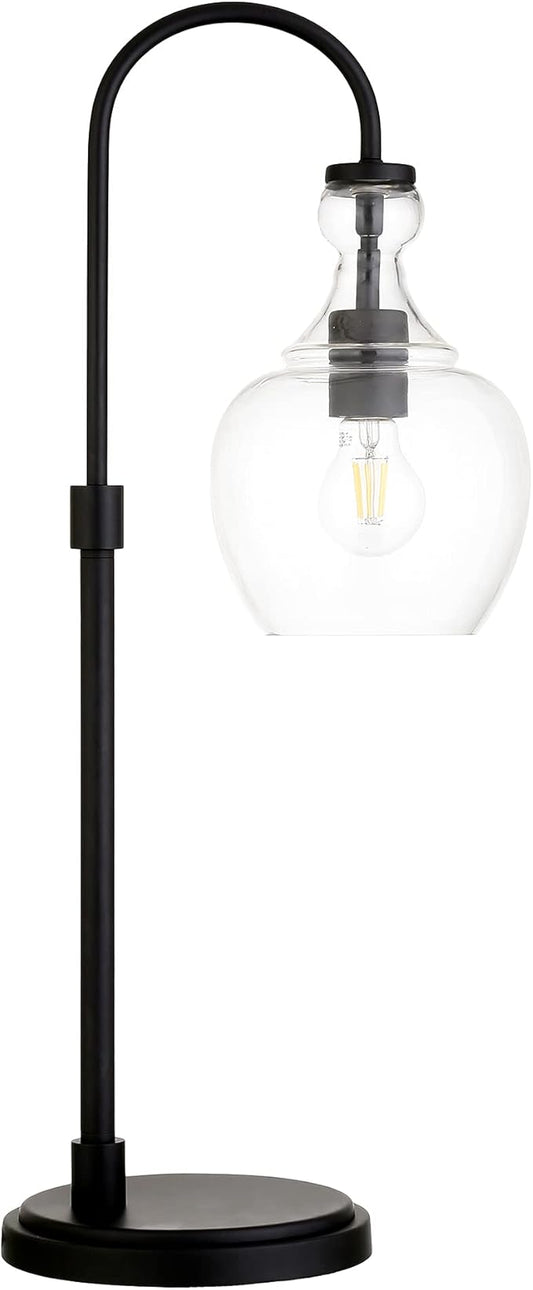 Henn&Hart 27" Tall Arc Table Lamp with Glass Shade in Blackened Bronze/Clear, Lamp, Desk Lamp for Home or Office