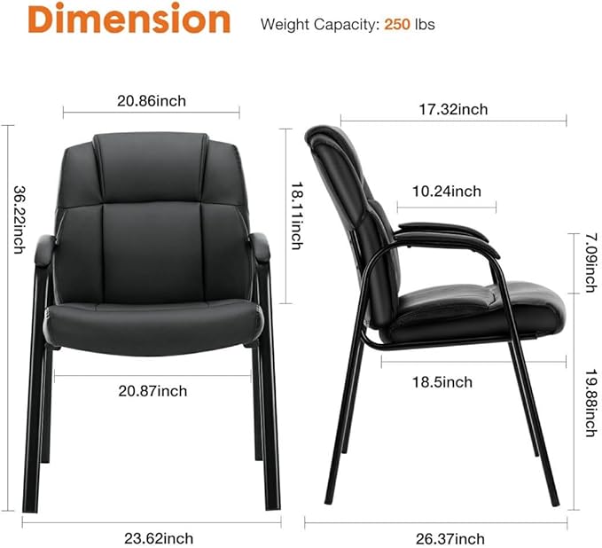 PU Leather Conference Room Chair, Tall Back Chairs with with Padded Arms and No Wheels, Guest Chair for Reception Waiting Room Black