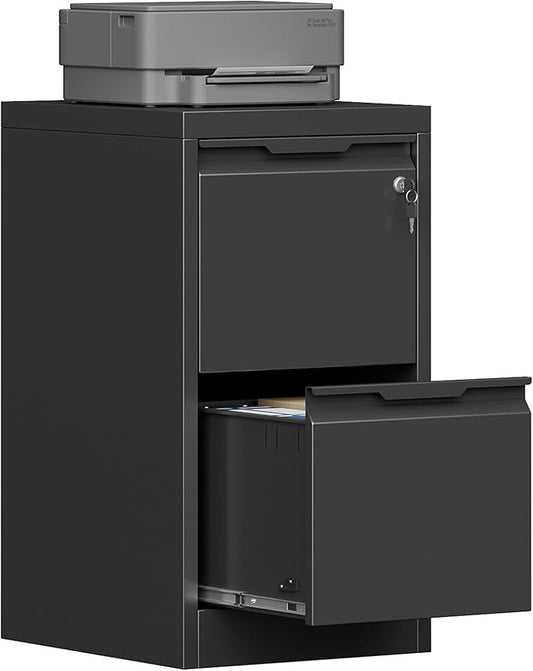 2 Drawer File Cabinet with Lock, 17.8" D Small Filing Cabinet for Home Office, Metal Vertical File Cabinets, Deep File Cabinets for Legal/Letter Size File, Easy Assembly