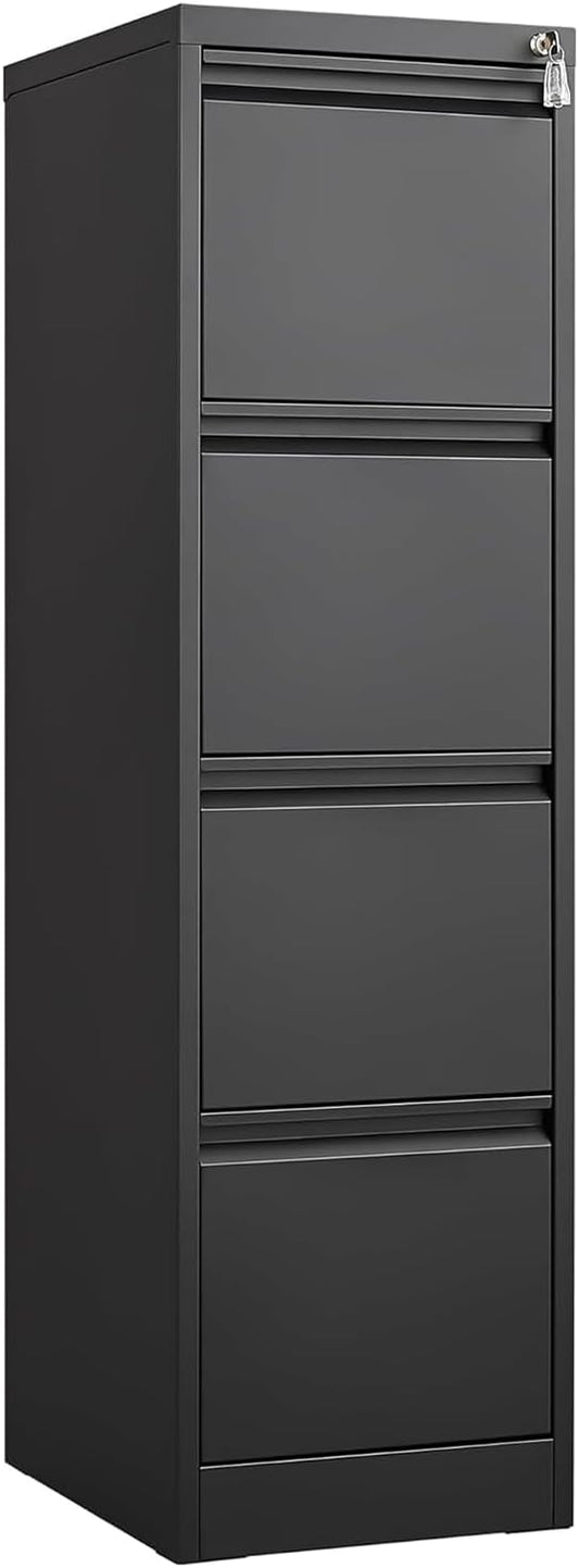 4 Drawer File Cabinet with Lock, Vertical File Cabinets for Home Office, Metal Filing Cabinets, Heavy Duty Steel Lockable Filing Storage Cabinet for Letter/Legal/A4/F4 Size Files, Black