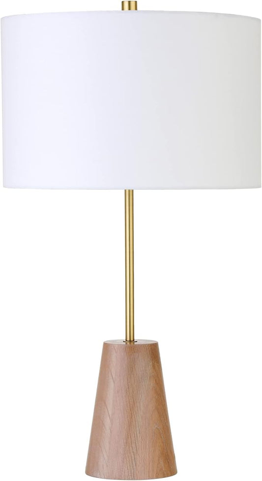 Henn&Hart 25.5" Limed Oak Table Lamp with Fabric Shade in Brushed Brass, for Home, Living Room, Bedroom, Entertainment Room, Office, Kitchen, Dining