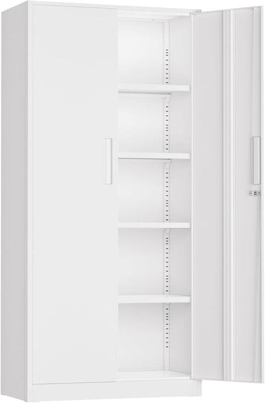 INTERGREAT Metal Storage Cabinet,71" Steel Lockable File Cabinet with Locking Doors and Adjustable Shelves,Locking Tool Cabinets for Office,Home,Garage,Gym,School (White)