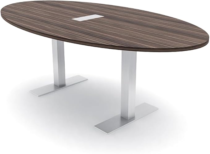 SKUTCHI DESIGNS INC. 6 Person Oval Conference Table with Data and Electric | Harmony Series | 4'X7' Table | Natural Eucalyptus