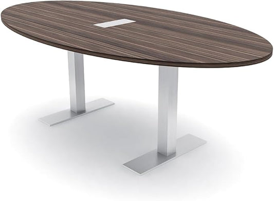 SKUTCHI DESIGNS INC. 6 Person Oval Conference Table with Data and Electric | Harmony Series | 4'X7' Table | Natural Eucalyptus