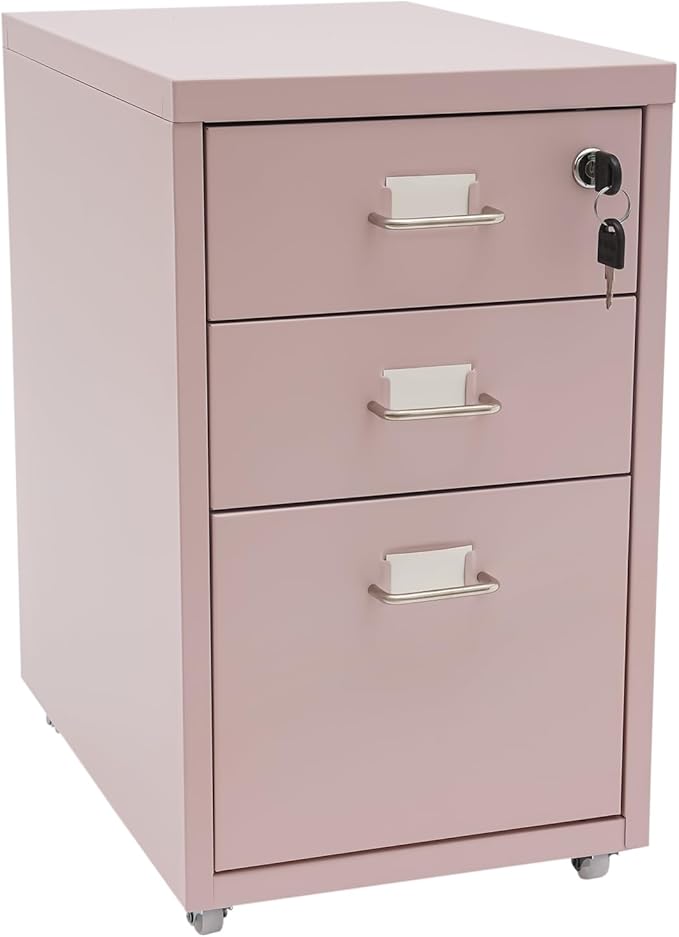 3 Drawers Rolling File Cabinet, Metal Filing Cabinets with Lock, 18.3 inch H Vertical Filing Cabinet Under Desk for Home Office, Heavy Duty Metal Storage Cabinet for A4/Letter/Legal Size File