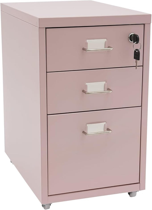 3 Drawers Rolling File Cabinet, Metal Filing Cabinets with Lock, 18.3 inch H Vertical Filing Cabinet Under Desk for Home Office, Heavy Duty Metal Storage Cabinet for A4/Letter/Legal Size File