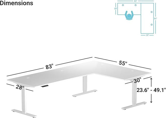 Progressive Desk Stand Up Height Adjustable Standing Desk - L Shaped 83" x 55" Corner Computer Rising Workstation Electric Table - Roasted Walnut, Black Frame