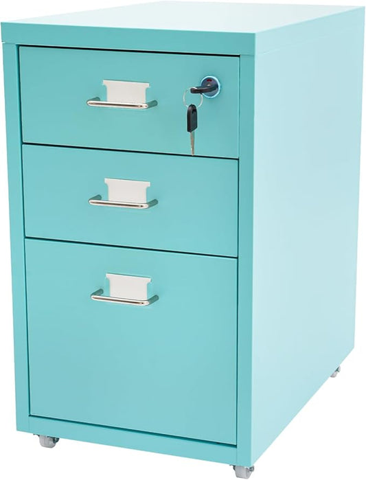 3 Drawers Rolling File Cabinet, Metal Filing Cabinets with Lock, 18.3 inch H Vertical Filing Cabinet Under Desk for Home Office, Heavy Duty Metal Storage Cabinet for A4/Letter/Legal Size File