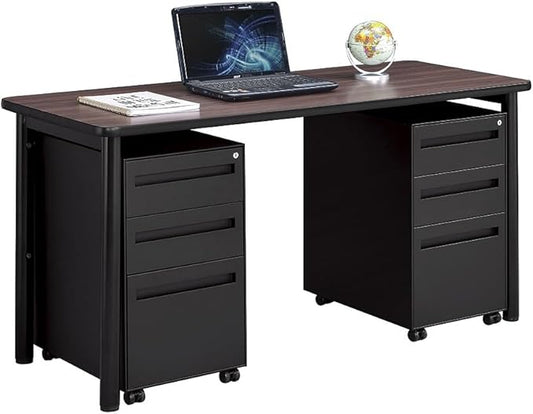 Stahl Table Desk - Walnut Laminate/Black Steel Frame | Mobile Pedestals, Stylish Office Furniture, Steel Frame