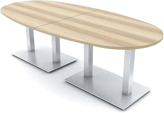 SKUTCHI DESIGNS INC. 8-Foot Conference Table with Metal Bases | Boat Oval Shape| Harmony Series | 8 Person | Blonde Surfside Ash