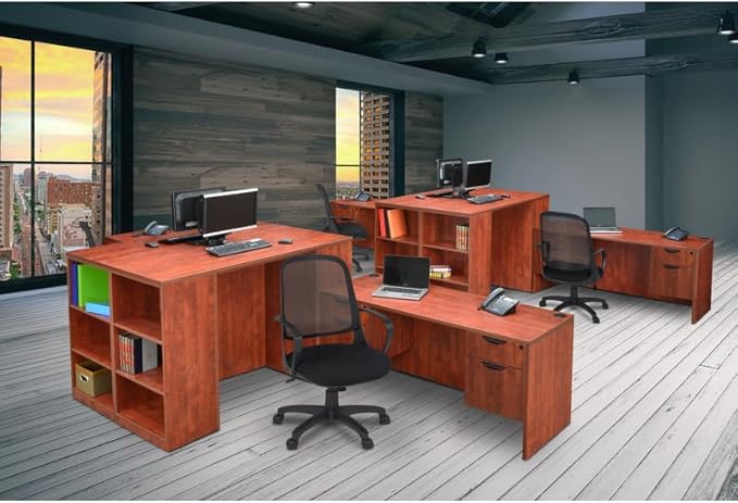 Regency Legacy 71 x 35 Inch Office Desk with Double Pedestal Drawer, Durable Cherry Laminate, Scratch-Resistant Surface, Spacious Workspace for Home, Professional, and Executive Offices
