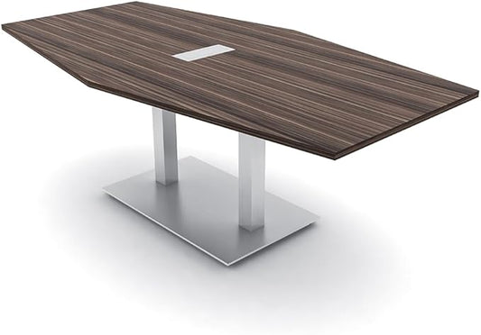 Harmony Series Hexagon Modular Shaped Conference Table with Power & Data | Brushed Silver Square Metal Base | 8 Person Meeting Tables for Offices, Training Rooms, & Homes | Natural Eucalyptus � 8 Ft