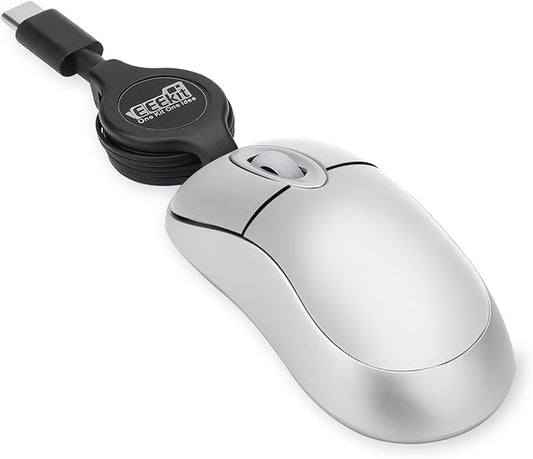 EEEKit Mini Wired USB C Mouse, 3-Button Retractable Corded Mouse Optical Computer Mice for Laptop PC MacBook iPad Smartphones, Silver