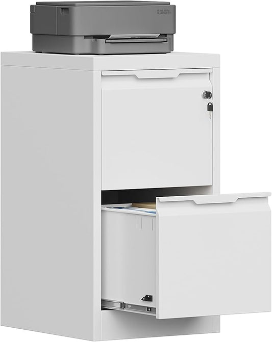 2 Drawer File Cabinet with Lock, 17.8" D Small Filing Cabinet for Home Office, Metal Vertical File Cabinets, Deep File Cabinets for Legal/Letter Size File, Easy Assembly