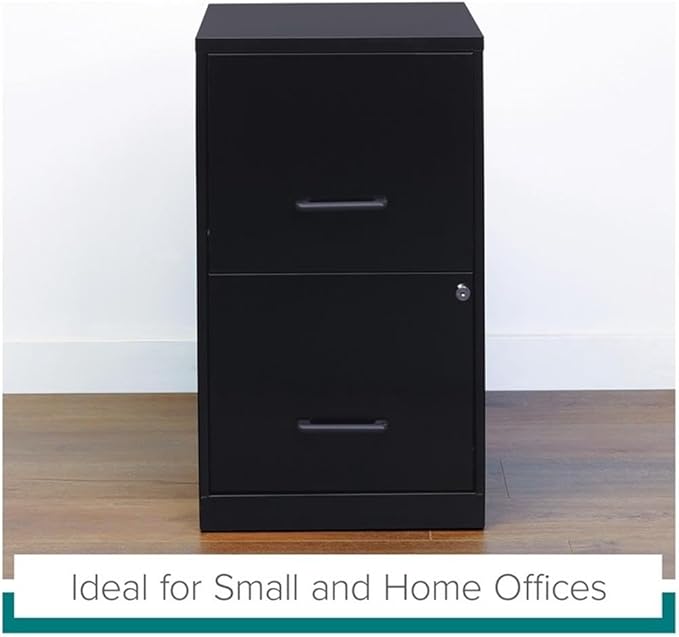 Pemberly Row 2 Drawers 24.5" Vertical Black Metal Filing Cabinet Lockable Pre-Assembled Stationary Letter Size for Home, Office