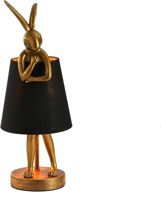 LED Bunny Table Lamp, Resin Animal Rabbit Desk Light with Linen Shade, 15.7 Inch Decorative Lamp for Bedroom, Office & Kids Room (15.7" Black Shade)